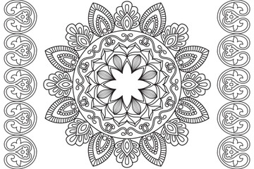 Mandala Coloring page for kids and adults Page for relaxation and meditation. Circular pattern. Decorative ornament ethnic oriental style. line art drawing coloring page. Vector 