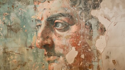 Peeling fresco of classical art reveals the layers of history and time