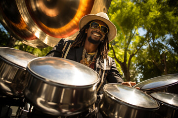 Obraz premium Steel pan drummer in performance attire