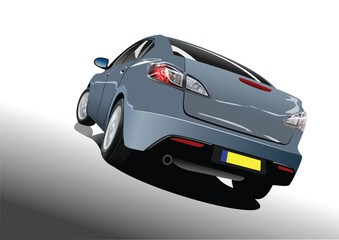 Dark gray  sedan car. Rear view. Vector Colored 3d illustration