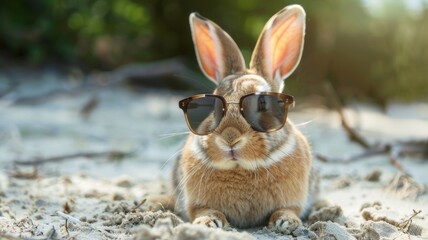 A stylish bunny wears sunglasses, showing off a cool vibe.