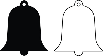 Bell silhouette flat and line icon set. Incoming inbox message ringing, notification for clock and smartphone, alarm alert black vector collection isolated on transparent background.