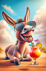 Smiling donkey at the beach