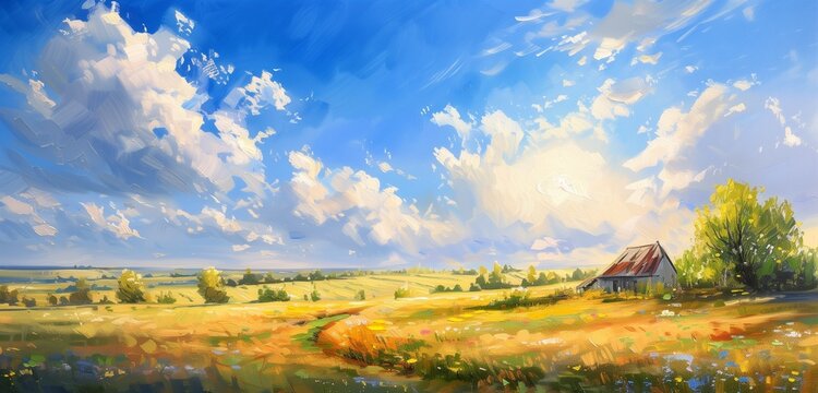 abstract background, summer rural landscape under the blue skies and bright sun