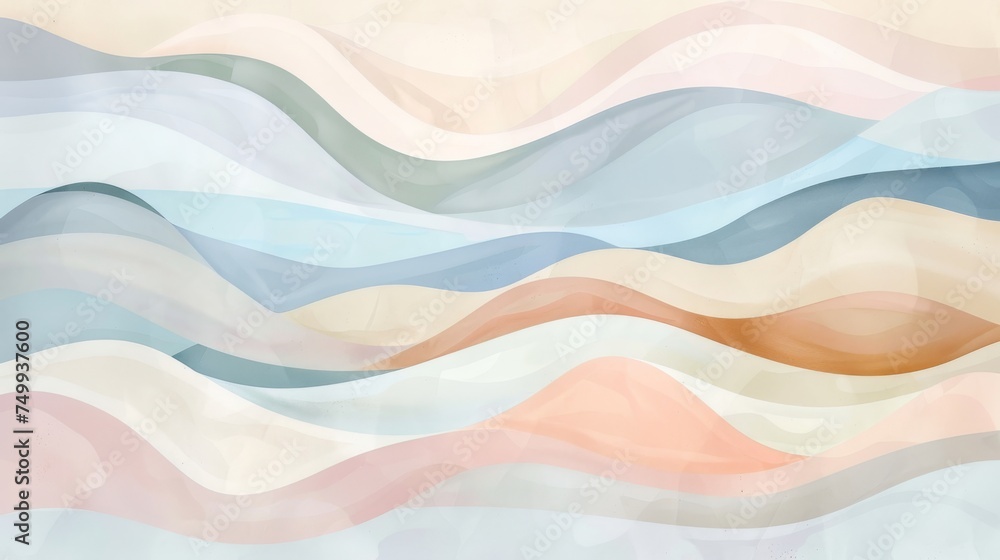 Poster soothing abstract background with gentle pastel waves in a flowing design, ideal for calm and serene