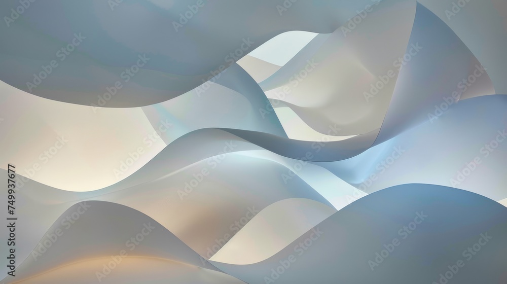 Poster gentle waves and curves flow seamlessly in a soft pastel palette, creating a serene and modern abstr