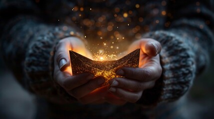 Visualize an entrepreneur launching a startup's first email marketing campaign, driven by ambition and analytics