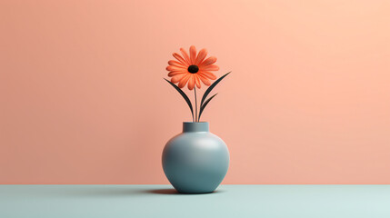 stylised flower vase set on a pastel backdrop in a studio