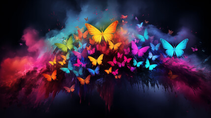 Vibrant Butterfly Eruption from Ethereal Clouds