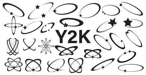 Obraz premium Set of Y2K bling retro elements and abstract brutalism shapes. Hipster graphic objects for logo, icon, web design. Modern vector illustration isolated on white background, eps10