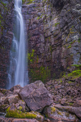 Njupeskär is a waterfall in northwestern Dalarna, formed by Njupån in Fulufjällets nationalpark - obrazy, fototapety, plakaty