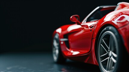 A sleek red sports car with a reflective finish on a black background