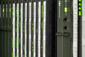 Network servers in data room. 3D render PLC