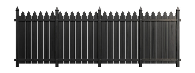 Rustic black wood fence. Transparent background PNG. Farm fence. Ranch fence. Retro, vintage, antique. American style fence. Made of wood. Victorian style