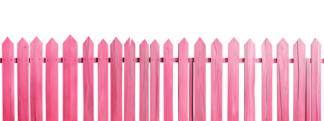 Rustic pink wood fence. Transparent background PNG. Farm fence. Ranch fence. Retro, vintage, antique. American style fence. Made of wood. 