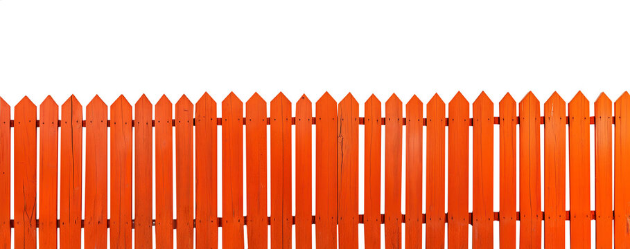 Rustic orange wood fence. Transparent background PNG. Farm fence. Ranch fence. Retro, vintage, antique. American style fence. Made of wood. 