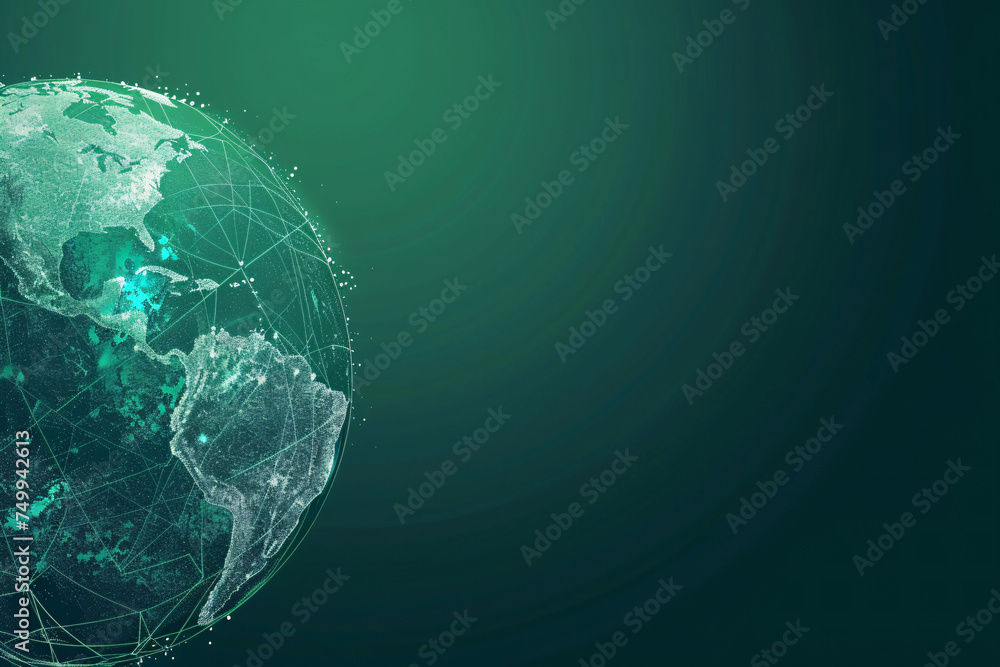 Aufkleber abstract green background with glowing digital globe and network lines