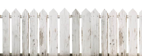 Rustic white wood fence. Transparent background PNG. Farm fence. Ranch fence. Retro, vintage, antique. American style fence. Made of wood. Peeling old paint