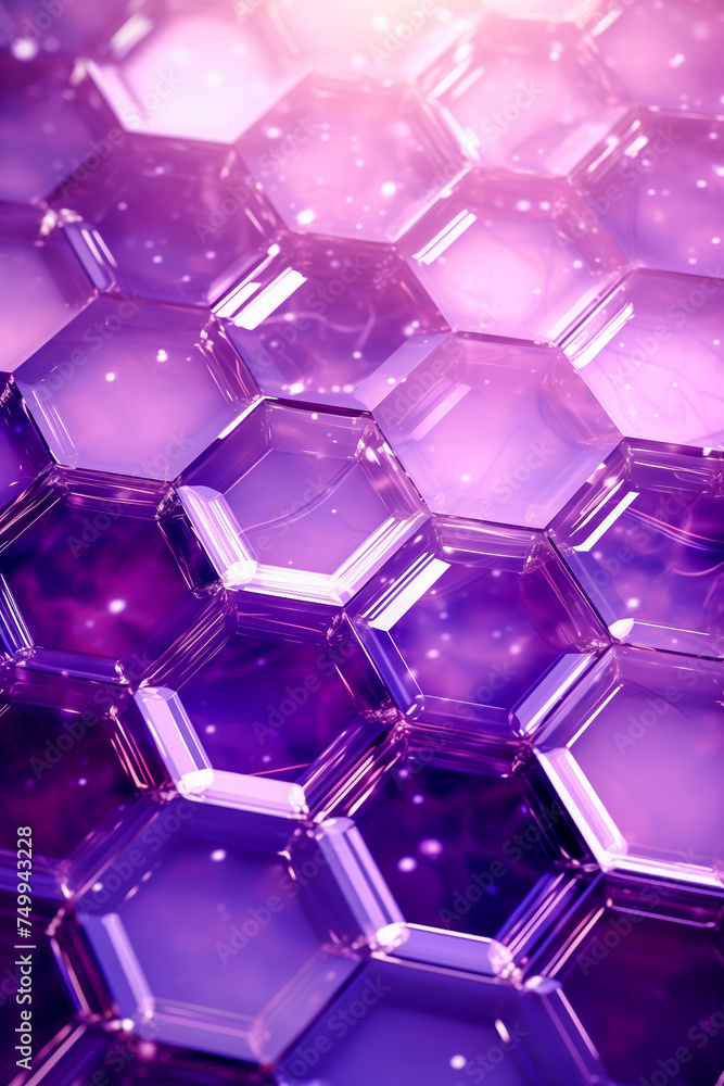 Poster abstract vertical mystical purple background with crystalline hexagons, creating a mesmerizing illus