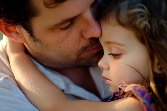 Father and little daughter hugging.