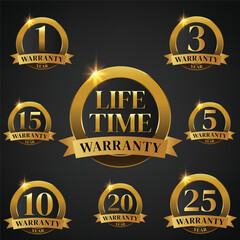 set of golden warranty logo,Vector golden warranty number.  3, 1,  3,6, 5, 10, 15,,20 ,25,life time,logo design. vector illustration