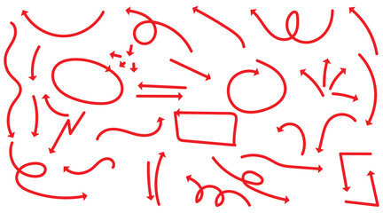 Set of black hand drawn arrow element vector. Collection of doodle arrows, lines, symbol, pointing mark, shapes on white background. Simple icon illustration for education, decoration, map