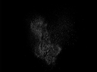 White grainy texture. Abstract dust overlay. Grain noise. White explosion on black background. Splash light realistic effect. Vector illustration, eps 10.	
