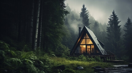 Atmospheric shack and wooden hut in the dense - obrazy, fototapety, plakaty