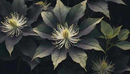 vertical image of serious black bush clematis clematis recta lime close in flower in a garden setting - obrazy, fototapety, plakaty