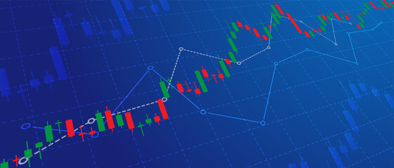 modern candlestick pattern in dashboard with line indicators with blue background