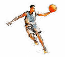 Basketball sketch drawing with a watercolor touch on white background.