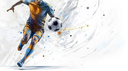 Soccer player in action. White background copy space. Generative AI.