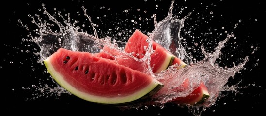 Splash of fresh watermelon juice isolated on black color background