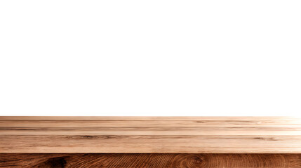 Blank empty space wood wooden table top on white wall background. Generative AI