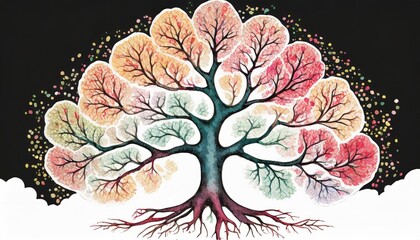 bronchial tree respiratory tree multiple branched trachea bronchi and lungs pulmonary and respiratory medicine art illustration hand drawing with gouache and paint sprinkles isolated black - obrazy, fototapety, plakaty