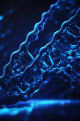 Blue DNA molecule close up