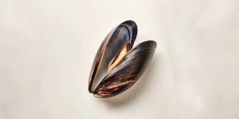 Mussel closeup on a light background with copy space
