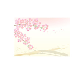 筆線と淡い桜の背景イラスト