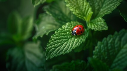 Obraz premium ladybug on green leaf