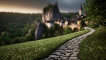 adrspach teplice rock town footpath and green lawn in czech republic - obrazy, fototapety, plakaty
