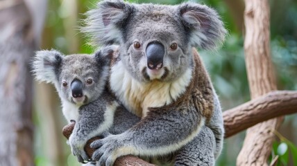 Fototapeta premium Mother koala with cubs