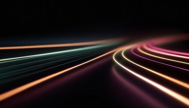 neon futuristic flashes on black background motion light lines backdrop for banner postcard illustration