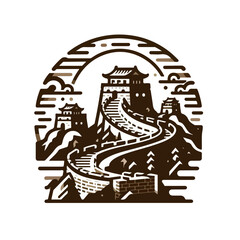 Great Wall, China. Isolated vector illustration logo icon sticker.