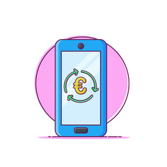 Money exchange euro concept on phone screen cartoon vector illustration. Digital europe currency cycle icon on white background