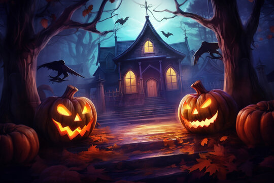 halloween pumpkin outdoors scary mystery house, halloween celebration, scary