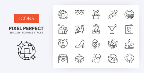 Obrazy na Szkle  Party thin line icon set. Outline symbol collection. Editable vector stroke. 256x256 Pixel Perfect scalable to 128px, 64px...