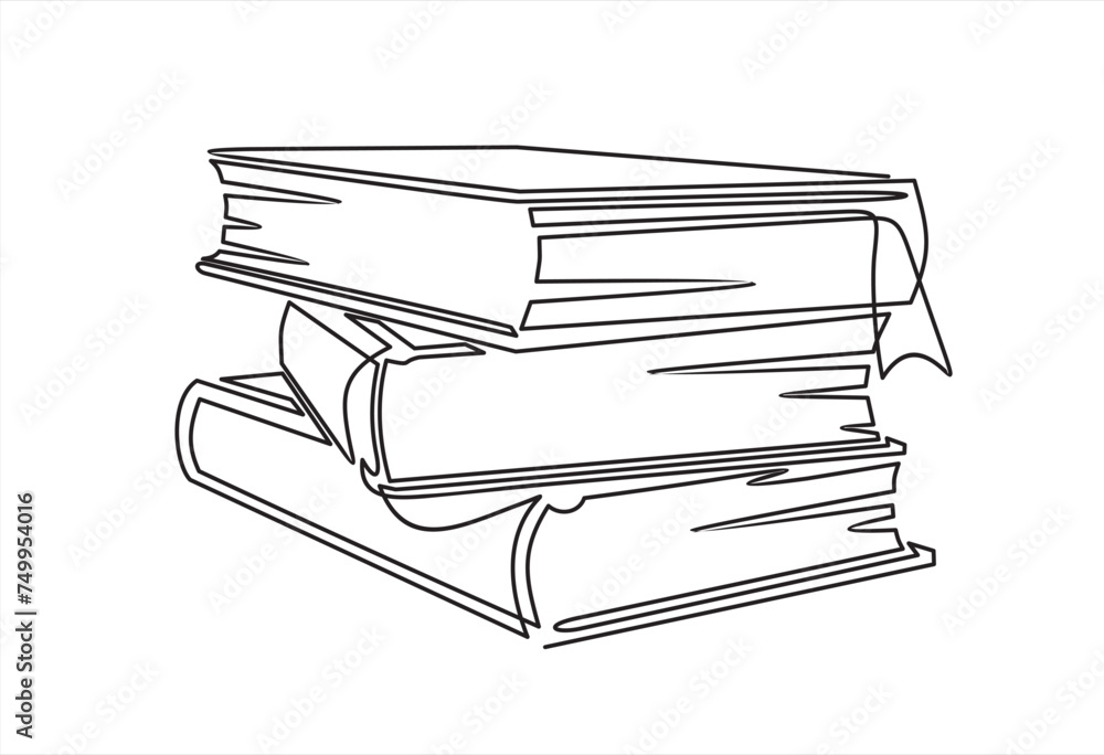 Poster continuous one line drawing of books stack minimalist vector illustration design on white background