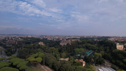 Fototapeta premium Aerial view of the Colosseum in Rome, Italy. The ancient Roman Colosseum is one of the main tourist attractions in Europe.