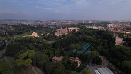 Obraz premium Aerial view of the Colosseum in Rome, Italy. The ancient Roman Colosseum is one of the main tourist attractions in Europe.