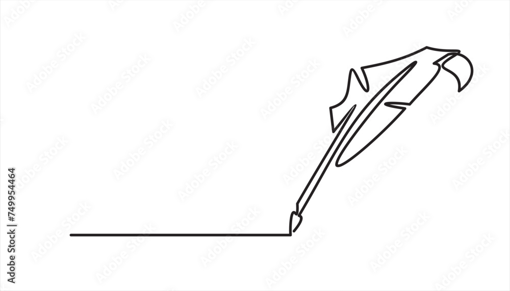 Poster continuous one single line drawing of feather